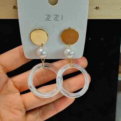 Drop Baumeln Ohrringe Ohr Stecker gold weiß imitations Perle vintage Damen - Bild 1 von 4