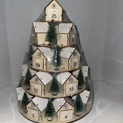 Hobby Lobby Light Up 5 Tier Wooden Village Rotating Advent Calendar Christmas - Image 1 of 4