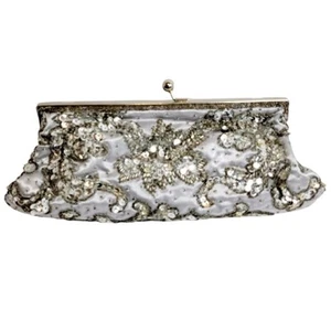 Vintage Beaded Evening Clutch Purse - Silver Sequins, Embroidery, Formal Bridal - Picture 1 of 8
