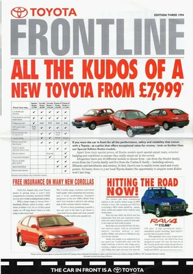 Toyota Frontline Range 1994 Edition 3 UK Market Foldout Sales Brochure - Image 1 of 2