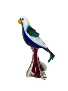 Venetian Art Glass Colorful Parrot , Label, Tropical Glass Bird - Picture 1 of 12