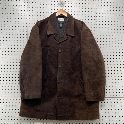 Vintage JCrew Leather Suede Barn Coat Mens Large Brown Car Heavy Wool Lined - Image 1 of 4