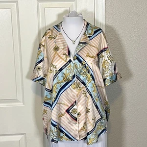 Victoria’s Secret Pajama Top Womens M Satin Nautical Baroque Button Night Shirt - Picture 1 of 6