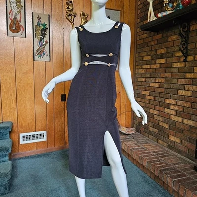 Vtg 80s Rhythm Nation Gaudy Cut Out High Slit Cocktail Party Bandage Dress XS/S - Image 1 of 4