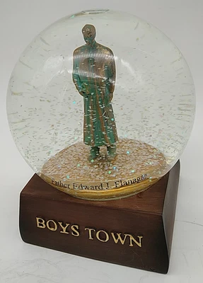 Vintage Father Edward J. Flanagan Boys Town Snow Glitter Globe 5" Tall VERY RARE - Image 1 of 4