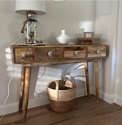 Tavolo consolle rustico legno massello mobile corridoio credenza industriale vintage - Immagine 1 di 4