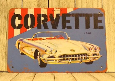 Corvette Tin Sign Metal Muscle Car Auto Show  Vintage Rustic Look Garage - Image 1 of 4