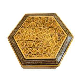 Joyero de madera con incrustaciones de 3,5 pulgadas formas geométricas hexagonales muy detalladas - Imagen 1 de 10