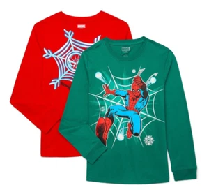 Spider-Man Boys Long Sleeve Holiday Graphic Tees 2 Pack Size 18 - Picture 1 of 3