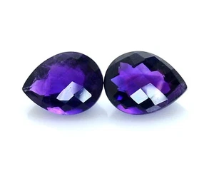 Natural Amethyst Pear Checker Cut Pair 20x15 mm 32.01 Cts Loose Gemstones - Picture 1 of 8