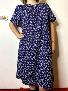 Vintage Australian 1980s Styled By Antonia Blue Floral Yoke Dress Plus Size 3XL - Picture 1 of 9
