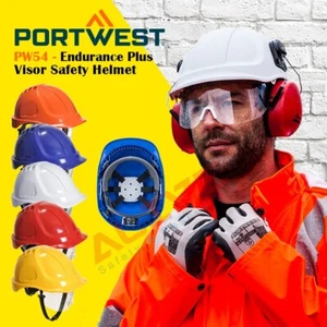 Portwest PW54 Endurance Plus Visor Safety Helmet Adjustable ABS Hard Hat - Picture 1 of 15