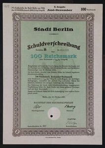 ALEMANIA 729/S - Bono de la ciudad de Berlín 100 RM 1926 - Imagen 1 de 1