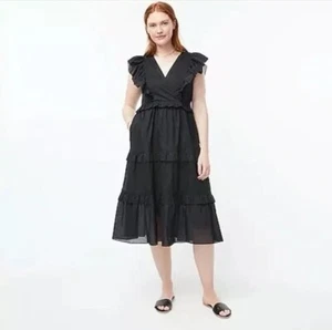 J. Crew Ruffle Sleeve Voile Dress Black Cotton V-Neck A-Line Plus Size XXL Women - Picture 1 of 9