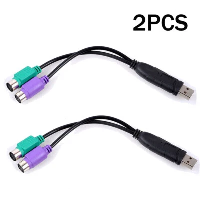2PCS Dual PS/2 PS2 Female to USB Male Cable Adapter Converter For Keyboard Mouse - Image 1 of 4