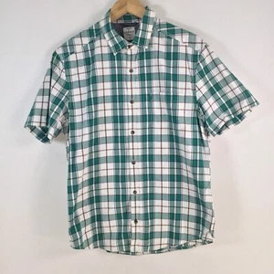 Esprit mens button up shirt size M white green plaid short sleeve cotton 081621 - Picture 1 of 9