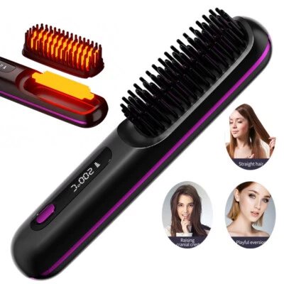 Hair Straightener Brush 20s Fast Heating Ceramic Ionic Wireless Portable - Image 1 of 4