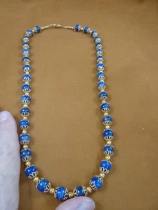 v657-28) 22" long Blue Lapis Lazuli + gold beads beaded Necklace fashion JEWELRY - Picture 1 of 2