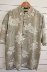 sz L linen/cotton blend NAUTICA Hawaiian style shirt w/ wood-look buttons - Picture 1 of 6