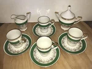 Bavaria Waldershof Germany 22 Karat Gold Green TeaSet Creamer Sugar Bowl Tea Cup - Picture 1 of 9