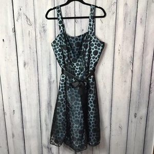 Onyx Nite Dress By Wendye Chaitin Blue Black Polka Dot Overlay 14W - Picture 1 of 10