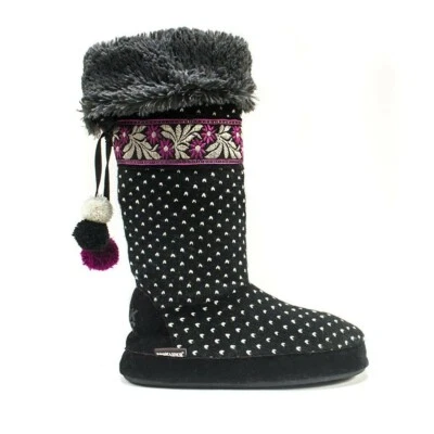 Muk Luks Jasmine Womens Knit Bootie Boho Pom Fleece Lined Slippers, size S 5-6 - Image 1 of 4