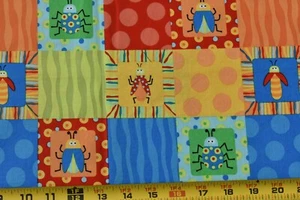 30" Long, Bright Colorful Bug Squares Quilt Cotton, Clothworks/Crimi-Trent,P3558 - Picture 1 of 8