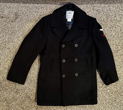 DSCP Quarterdeck Collection 100% Wool Black Double Breasted Peacoat Jacket 42L - Image 1 of 4