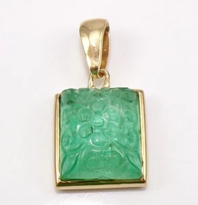 Vintage 18K Gelbgold Blume geschnitzt natürlicher grüner Turmalin Kuppel Anhänger LNE2 - Bild 1 von 7