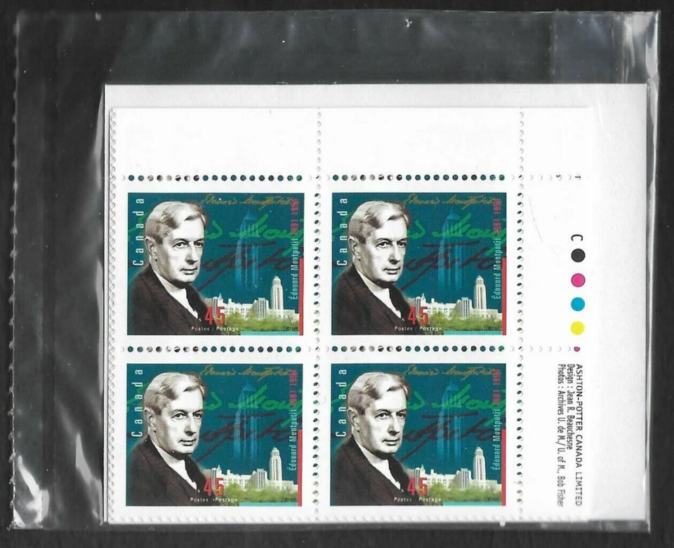 pk98422:Stamps-Canada PO Pack#1617 Edouard Montpetit 45 cent Plate Block Set-MNH - Image 1 of 1