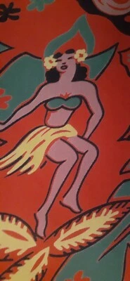 Camisa havaiana vintage 1940s 50s rayon aloha camisa HULA DANCE DRUMS UKE pequena  - Imagem 1 de 4