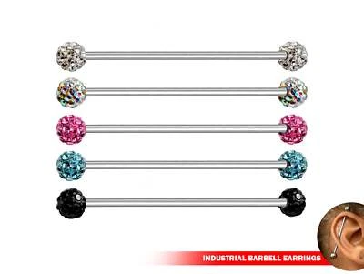 Industrial Barbell Piercing Helix Bar Cartilage Jewelry with Disco Ball Crystals - Image 1 of 4