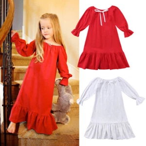 Toddler Kids Baby Girl Princess Party Cotton Dress Long Sleeve Ruffle Nightgown - Picture 1 of 9
