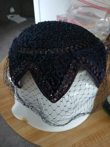Vintage Black Church Funeral Halloween Woman's Netted Hat 5 Points - Picture 1 of 8