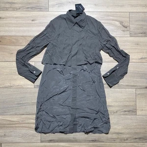 Club Monaco Womens Bruksyde 100% Silk Long Sleeve Button Up Dress Size 00 Gray - Picture 1 of 13