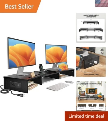 Ergonomic Dual Monitor Stand with USB Ports & Adjustable Viewing Angle - Black - Image 1 of 4