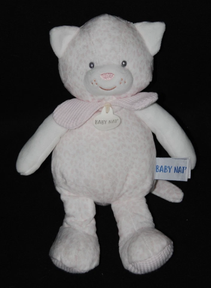 Peluche doudou léopard Méli BABY NAT'  rose blanc 30 cm NEUF - Photo 1/1
