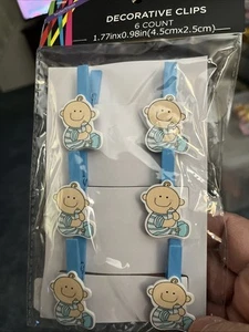 Wooden Clothespins Card Holder Baby Favors, 6-Piece Baby Boy With Bottle - Picture 1 of 2