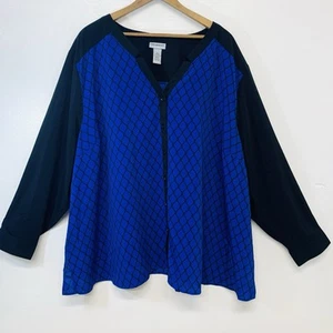 Catherines Blouse Top Woman 5X Button Up Blue Abstract Long Sleeve Casual Work - Picture 1 of 9