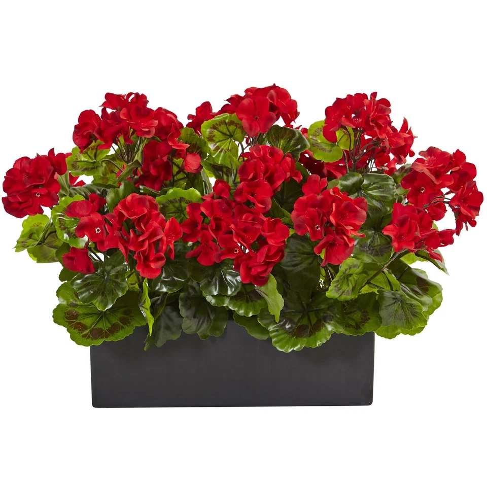 Nearly Natural Geranium Silk Plant in Rectangular Planter, UV Resistant (Indoor/ - Image 1 of 1