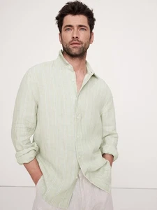 Camisa de lino Banana Republic ajuste estándar nueva con etiquetas - XL TALL rayas verdes #762184 - Imagen 1 de 7