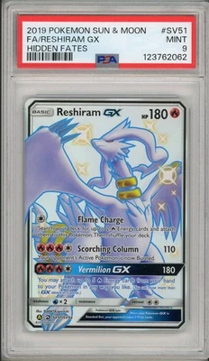 2019 Pokemon Sun & Moon Hidden Fates Reshiram GX Full Art #SV51 PSA 9 - Image 1 of 2