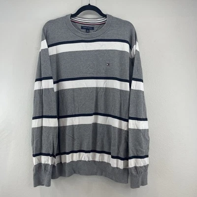 Tommy Hilfiger Sweater Mens XXL Striped Knitted Pullover Grey 100% Cotton Ribbed - Image 1 of 4