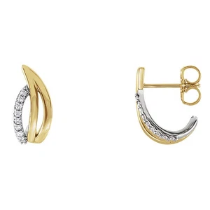 6 x 14mm 14k Two-Tone Gold 1/10 CTW (G-H, I1) Diamond Freeform J-Hoops - Picture 1 of 4