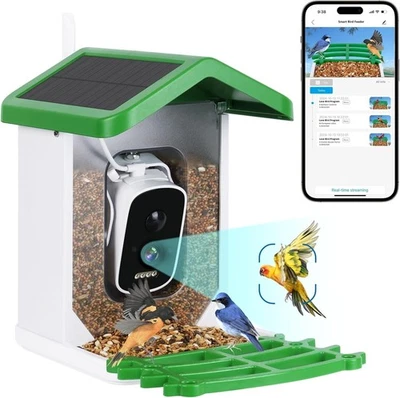 Alimentador para pájaros con cámara, Alimentador inteligente para pájaros al aire libre con panel solar, Foto 1 de 4