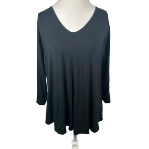 Comfy USA Black Tunic Top Hi Low Hem V-Neck Lagenlook Chic Flattering Size XL - Picture 1 of 9