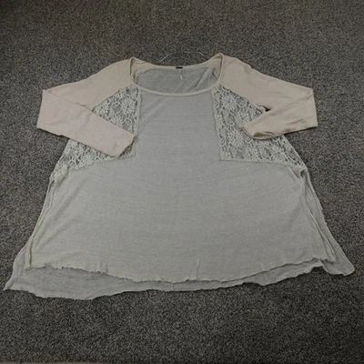 Camisa Free People Feminina L Bege Malha Leve Transparente Oversized Boho Túnica Top - Imagem 1 de 4