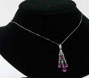 10K white gold 3.86CT diamond & Pink topaz tassel pendant necklace