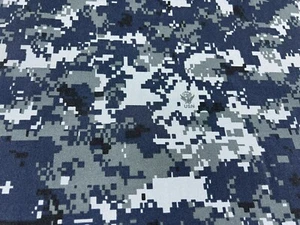 Navy Digital Camo Taffeta Soft Polyester Fabric 60” Military Camo W/Logo - Picture 1 of 3