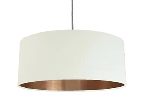 Pantalla de lámpara de tela blanca marfil hecha a mano *6 revestimientos metálicos cepillados* oro cobre - Imagen 1 de 25